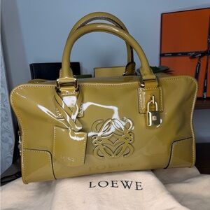 Loewe Olive Green Amazona 28 Patent Leather Handbag